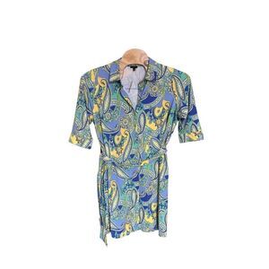 Talbots 2xP Belted Paisley Yellow and Blue Dress NWT